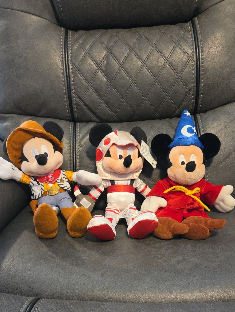Disney Mickey Mouse Plush Trio in Red, White, Blue and Brown Costumes